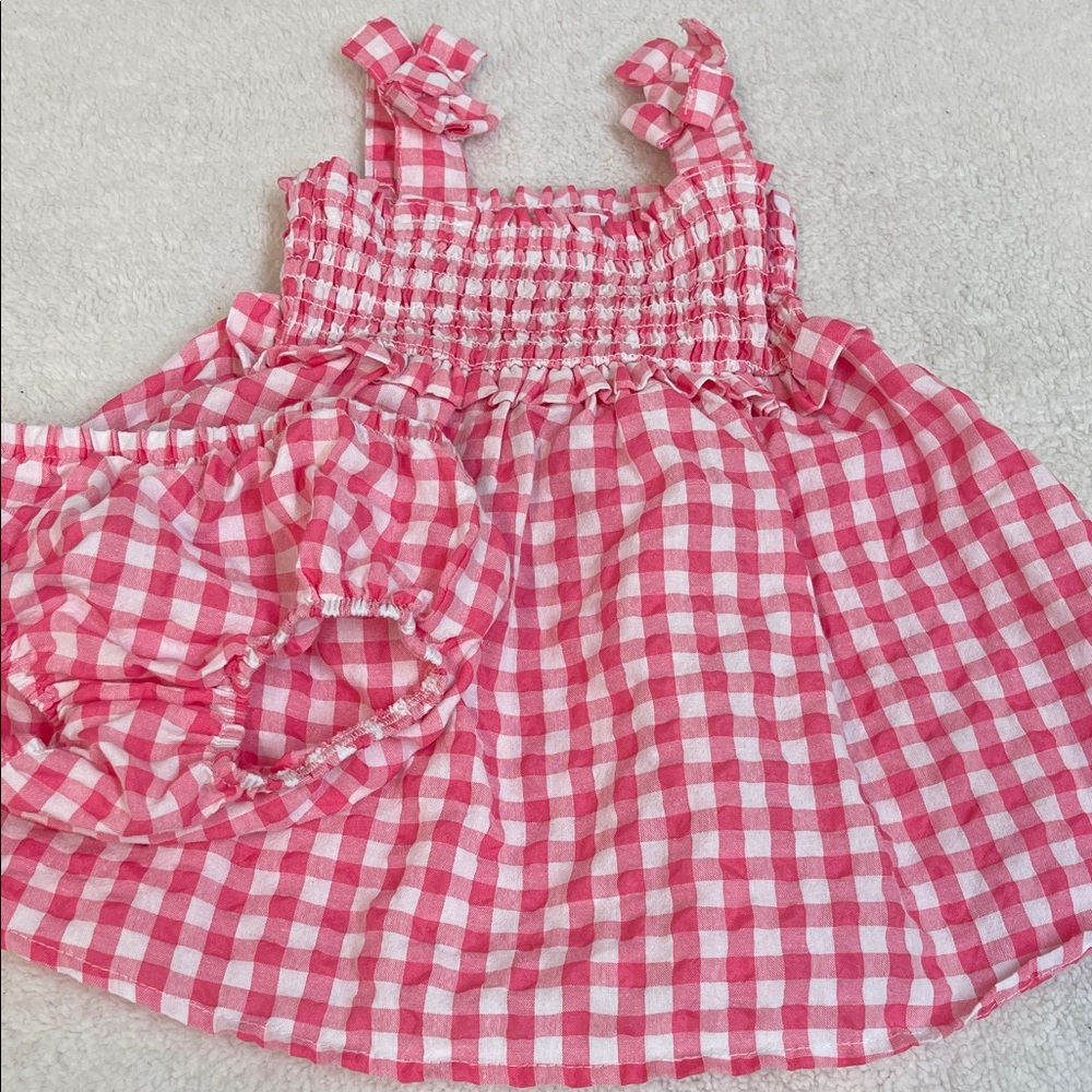 Counting Daisies Pink Gingham Kids Smocked Dress Set 12m Baby Girl Twirl Summer